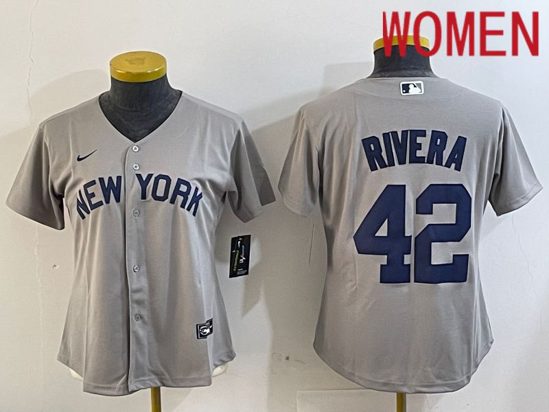 Women New York Yankees #42 Rivera Grey Game Nike 2024 MLB Jersey style 2